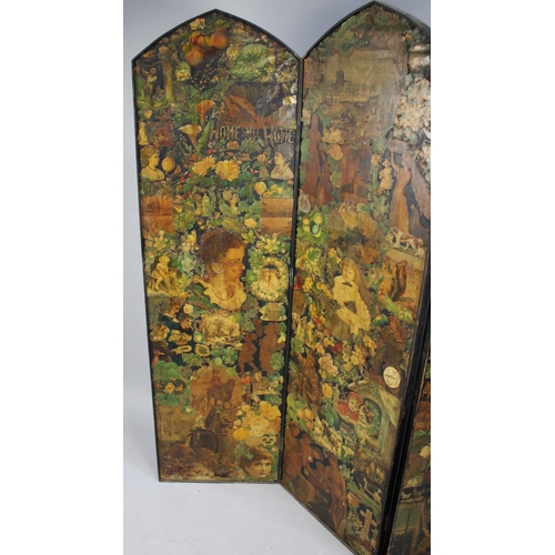 470 - A Victorian Decoupage Three Section Modesty Screen with Arch Top