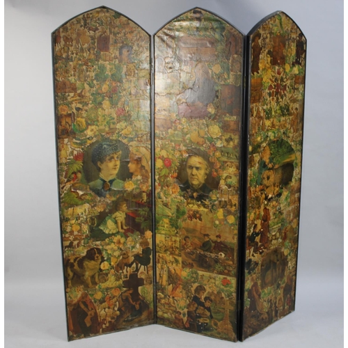 470 - A Victorian Decoupage Three Section Modesty Screen with Arch Top