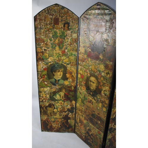 470 - A Victorian Decoupage Three Section Modesty Screen with Arch Top