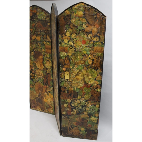 470 - A Victorian Decoupage Three Section Modesty Screen with Arch Top