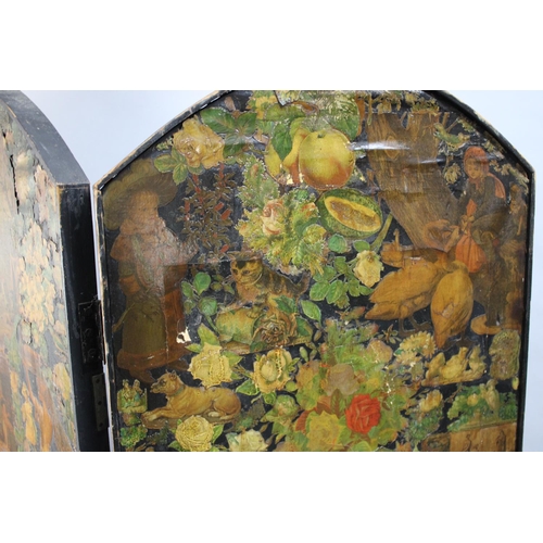 470 - A Victorian Decoupage Three Section Modesty Screen with Arch Top