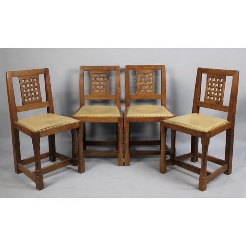 22 - A Peter Heap 'Rabbit Man' Dining Set to Comprise Four Chairs with Latticework Back and Chamfered Leg... 