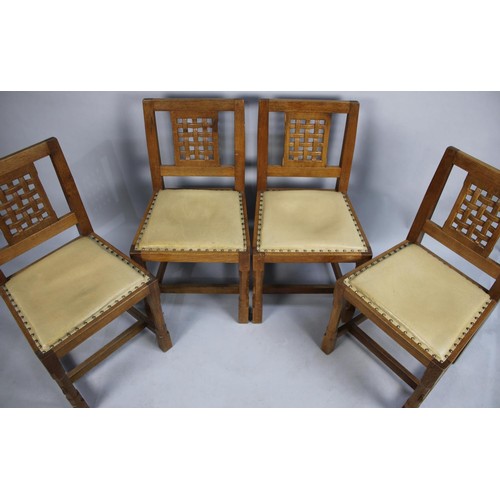 22 - A Peter Heap 'Rabbit Man' Dining Set to Comprise Four Chairs with Latticework Back and Chamfered Leg... 