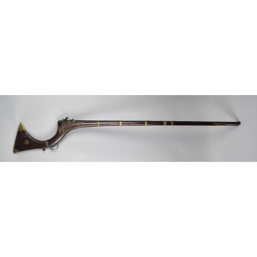 146 - A 19th Century Afghan Percussion Lock Jehail, Wooden Stock with Brass Cladding, Total Length 160cms