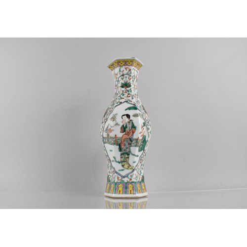 336 - A 19th Century Chinese Porcelain Vase of Hexagonal Baluster Form Decorated in the Famille Verte Pall... 