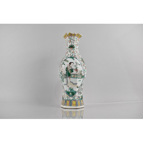 336 - A 19th Century Chinese Porcelain Vase of Hexagonal Baluster Form Decorated in the Famille Verte Pall... 