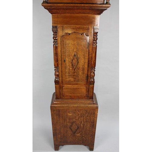 307 - An Oak Cased Longcase Clock the Crossbanded Case with 1/4 Pilasters. Painted Arched Dial for Ganter ... 