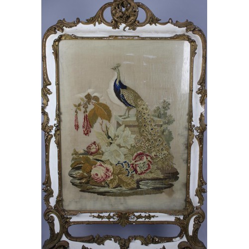 469 - A 19th Century Large and Ornate Gilt and White Painted Fire Screen with Silk Embroidered Panel Depic... 