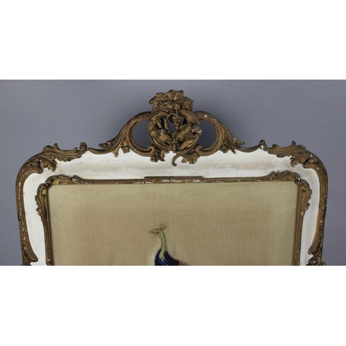 469 - A 19th Century Large and Ornate Gilt and White Painted Fire Screen with Silk Embroidered Panel Depic... 