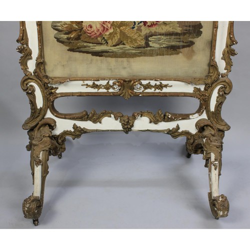 469 - A 19th Century Large and Ornate Gilt and White Painted Fire Screen with Silk Embroidered Panel Depic... 