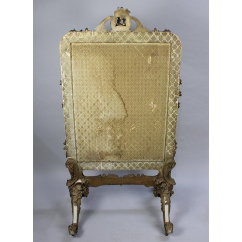 469 - A 19th Century Large and Ornate Gilt and White Painted Fire Screen with Silk Embroidered Panel Depic... 