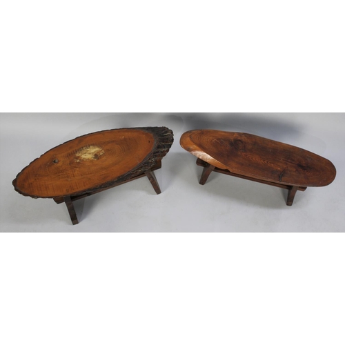 104 - Two Small Rustic Occasional Tables Formed From Sections of Tree Trunk, 63cms Wide and 30cms High