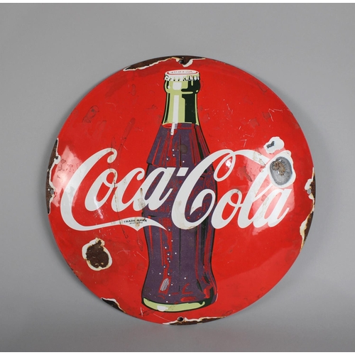 129 - A Reproduction Circular Enamel Style Convex Sign for Coca-Cola, 30cms Diameter