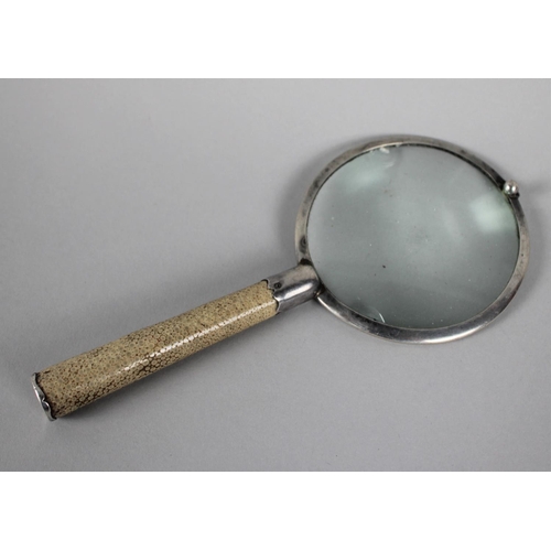 14 - A Silver and Shagreen Handled Desktop Magnifying Glass, London Hallmark, 20cms Long