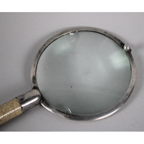 14 - A Silver and Shagreen Handled Desktop Magnifying Glass, London Hallmark, 20cms Long