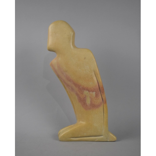 154 - A Polished Stone Effect Modern Art Sculpture of Kneeling Figure, 38cms High