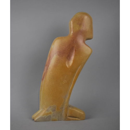 154 - A Polished Stone Effect Modern Art Sculpture of Kneeling Figure, 38cms High