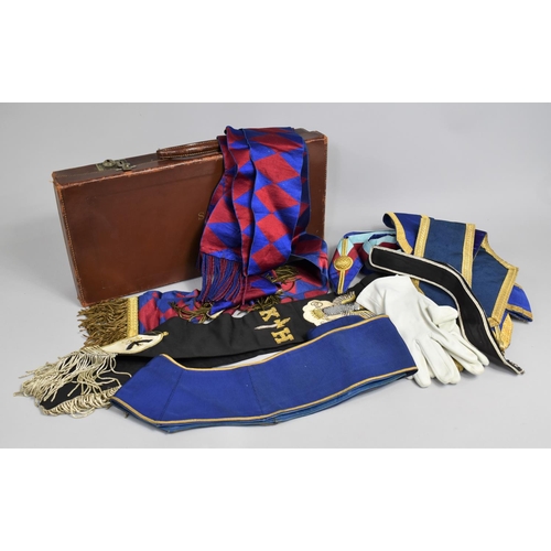 165 - A Vintage Leather Case Containing Various Masonic Items