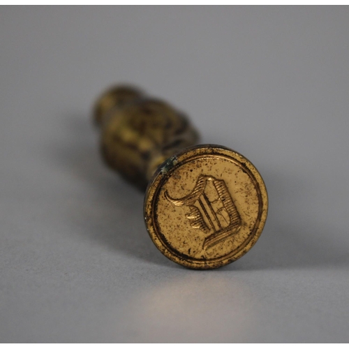 17 - A Gilt Brass Seal in the Form of a Scottish Thistle, Monogrammed D, 7cms High