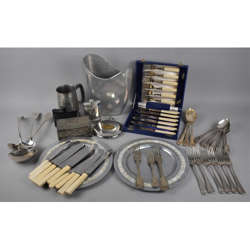 192 - A Collection of Metalwares to Include Hip Flasks, Pewter Tankard, Cutlery, Ladles etc