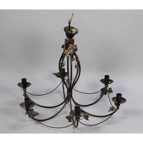 202 - A Modern Wrought Iron Six Branch Ceiling Chandelier, 57cm high