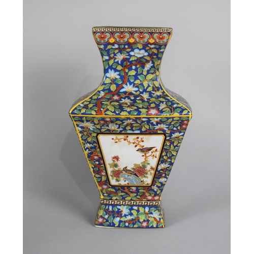 204 - A Reproduction Chinese Vase of Tapering Square Panelled Form Decorated with Birds in Blooming Branch... 