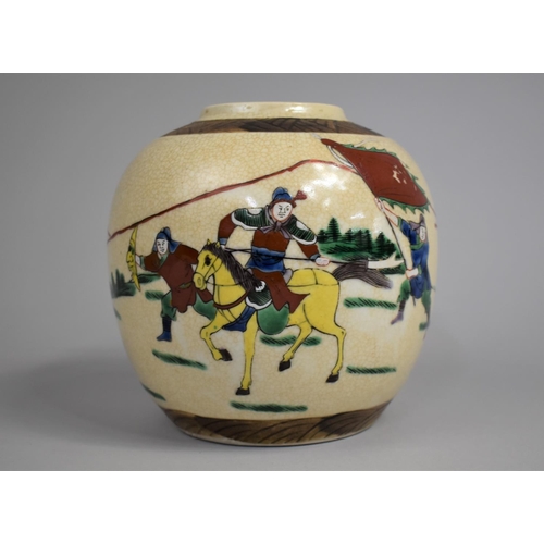 205 - A Large Chinese Nanking Crackle Glazed Ginger Jar Decorated in Polychrome Enamels with Battle Scene ... 