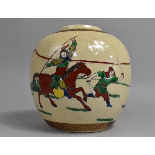 205 - A Large Chinese Nanking Crackle Glazed Ginger Jar Decorated in Polychrome Enamels with Battle Scene ... 