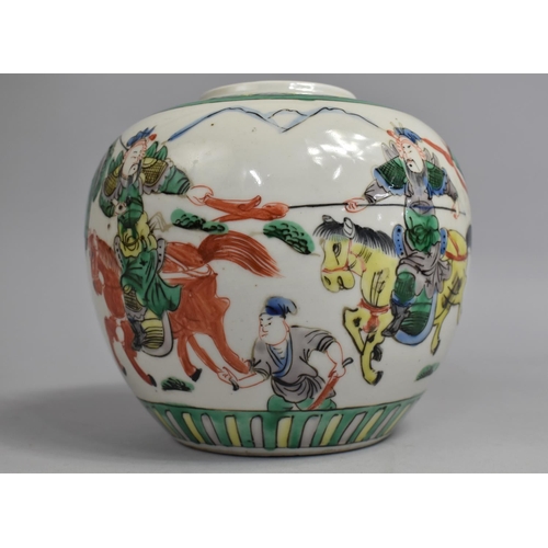 206 - A Large 19th/20th Century Chinese Famille Verte Ginger Jar Decorated with Battle Scene, 17cm high