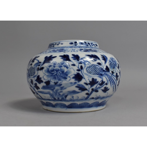 207 - A 19th Century Chinese Porcelain Blue and White Vase of Squat Form Decorated with Birds in Foliage, ... 