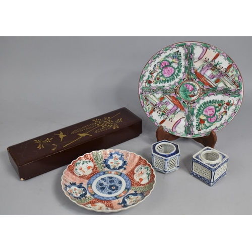 211 - A Collection of Oriental Items to Comprise Chinese Famille Rose Plate, Japanese Imari Dish, Two Blue... 