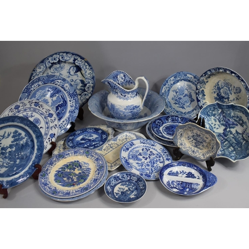 245 - A Collection of Various 19th Century and Later Transfer Printed Blue and White Ceramics to Comprise ... 