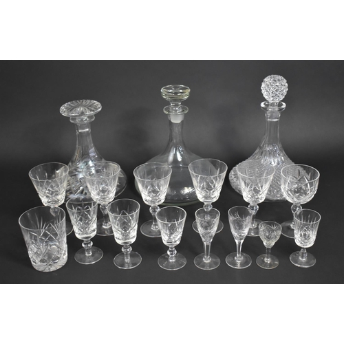 252 - A Collection of Various Glass to Comprise Two Cut Glass Ship Decanters, Drinking Glasses Etc