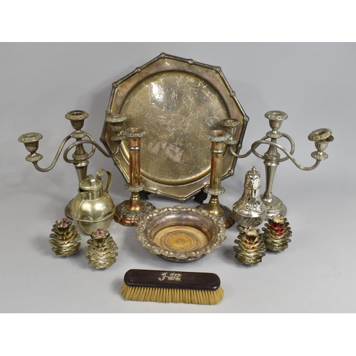 266 - A Collection of Various Silver Plated Items to Comprise Aesthetic Style Tray with Bamboo Trim, Bottl... 