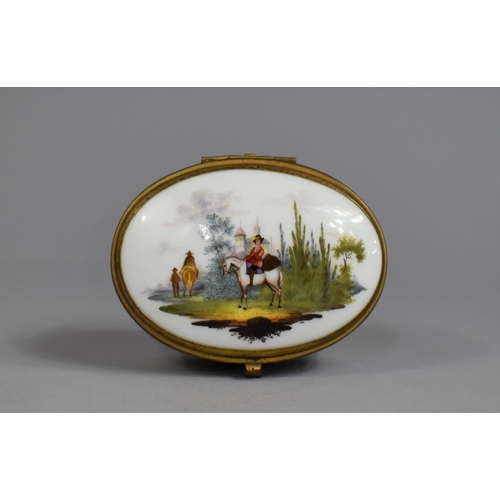 278 - A 19th Century Porcelain Box of Oval Form with Hinged Lid and Gilt Metal Clasp Having Hand Painted D... 