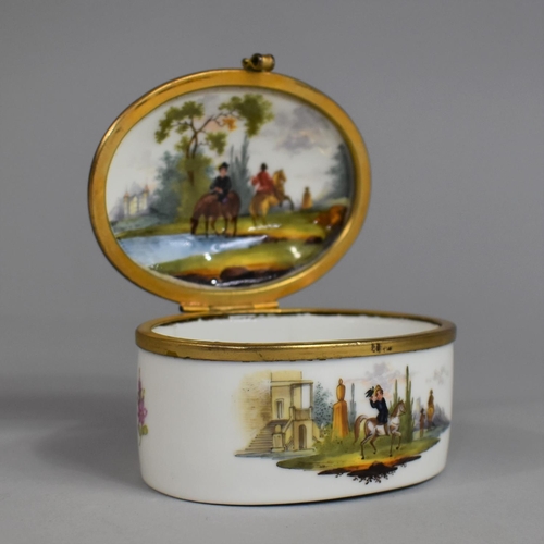 278 - A 19th Century Porcelain Box of Oval Form with Hinged Lid and Gilt Metal Clasp Having Hand Painted D... 