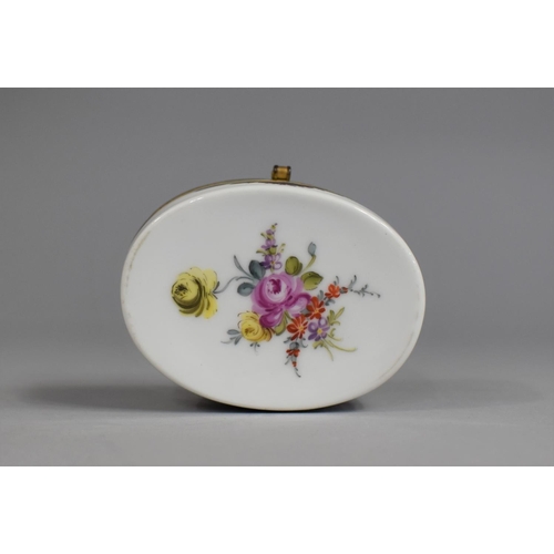 278 - A 19th Century Porcelain Box of Oval Form with Hinged Lid and Gilt Metal Clasp Having Hand Painted D... 