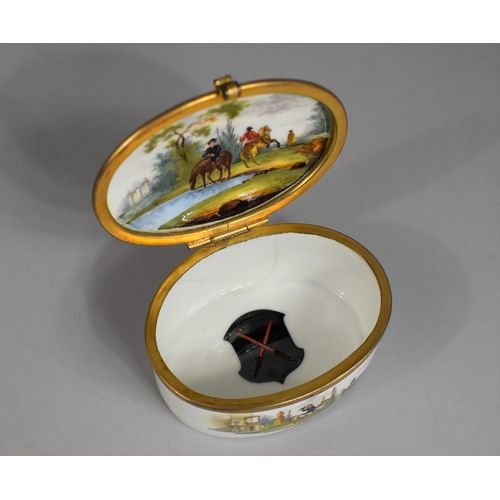 278 - A 19th Century Porcelain Box of Oval Form with Hinged Lid and Gilt Metal Clasp Having Hand Painted D... 