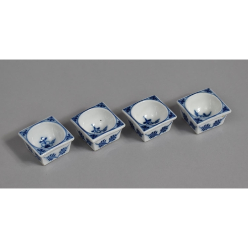 281 - A Set of Four Meissen Porcelain Blue and White Onion Pattern Salts of Square Tapering Form, 4cm Squa... 