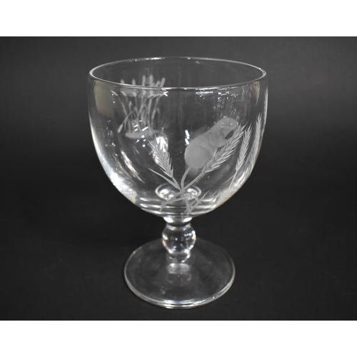 297 - A Roy Ollison Meadow Glass Works Etched Goblet, Dated 1977, Decorated with Harvest Mice in Barley, 1... 