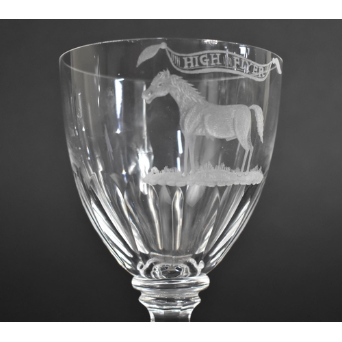 299 - A 19th Century Glass Goblet with Etched Racehorse Motif Titled 