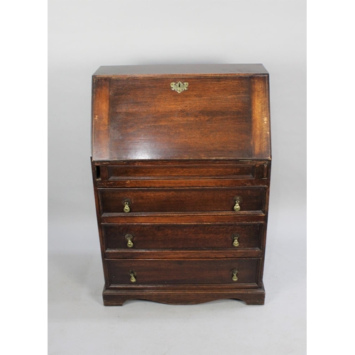 371 - A Vintage Oak Fall Front Bureau with Four Long Drawers, 73cms Wide