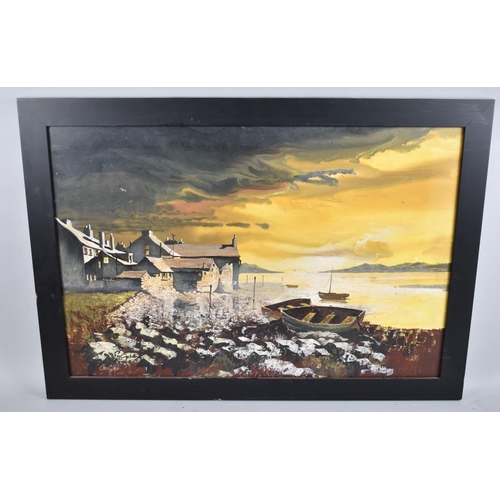 383 - A Framed Oil on Board, Sunset over Estuary, 61x41cms