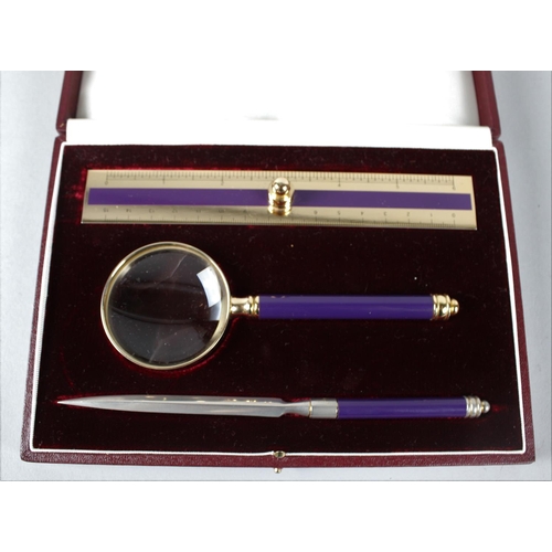 4 - A Cased Asprey Desk Set Comprising Ruler, Magnifying Glass and Letter Opener