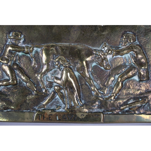 52 - A Late 19th/Early 20th Century Heavy Cast Brass Plaque,The Law Suit, 33x20cms