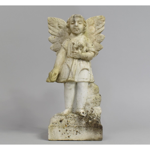 54 - A Heavy Carved Marble Figure of Angel with Flowers, 32cms High