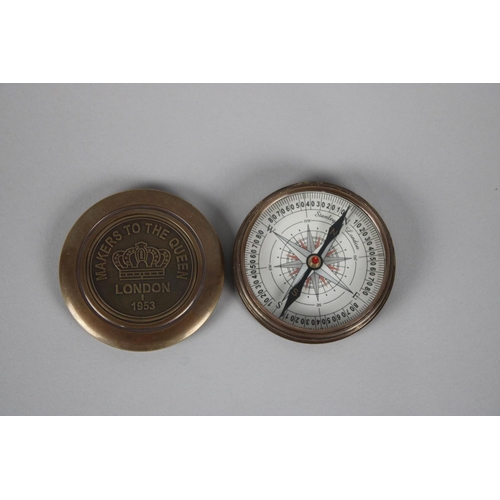 58 - A Reproduction Circular Brass Cased Compass, Screw Off Lid Inscribed Under with Robert Frost, The Ro... 