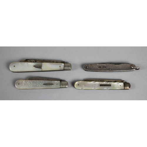 62 - A Collection of Four Vintage Silver Bladed Fruit Knives