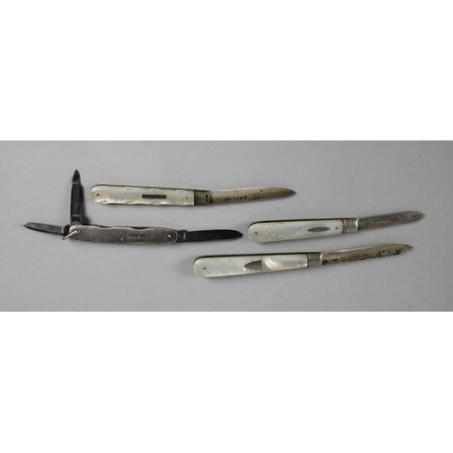 62 - A Collection of Four Vintage Silver Bladed Fruit Knives