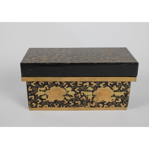 68 - An Oriental Rectangular Lacquered Wooden Box, Lid with Gilt Decoration, 12.5cms Wide